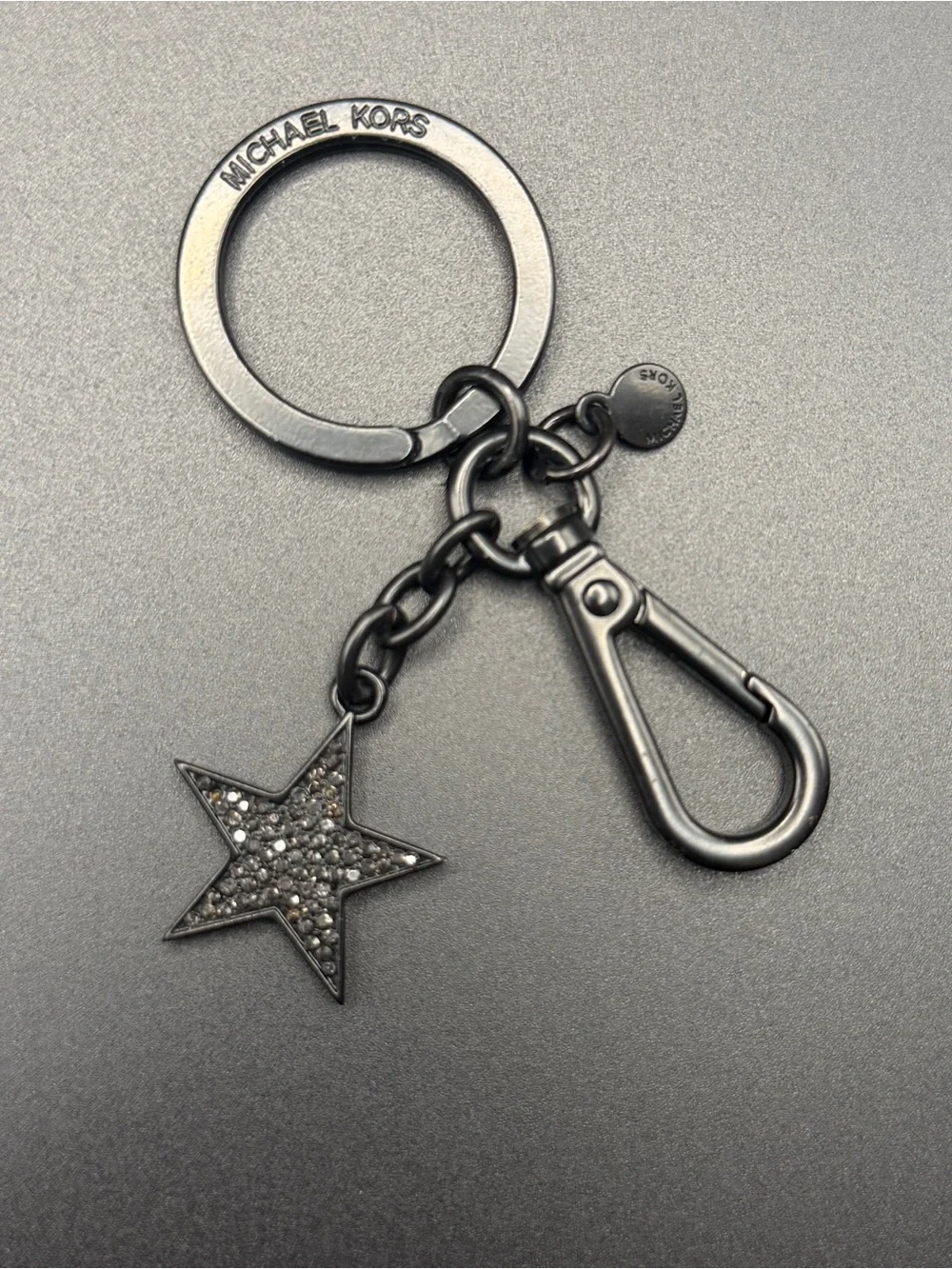 Michael Kors Gunmetal Star Keyring with Crystal Pavé